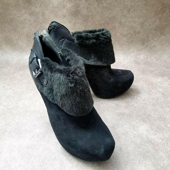 Guess Womens Oleta Sz 8 M Black Suede 4.5" Heeled Ankle Boot Platform Booties - Picture 5 of 10